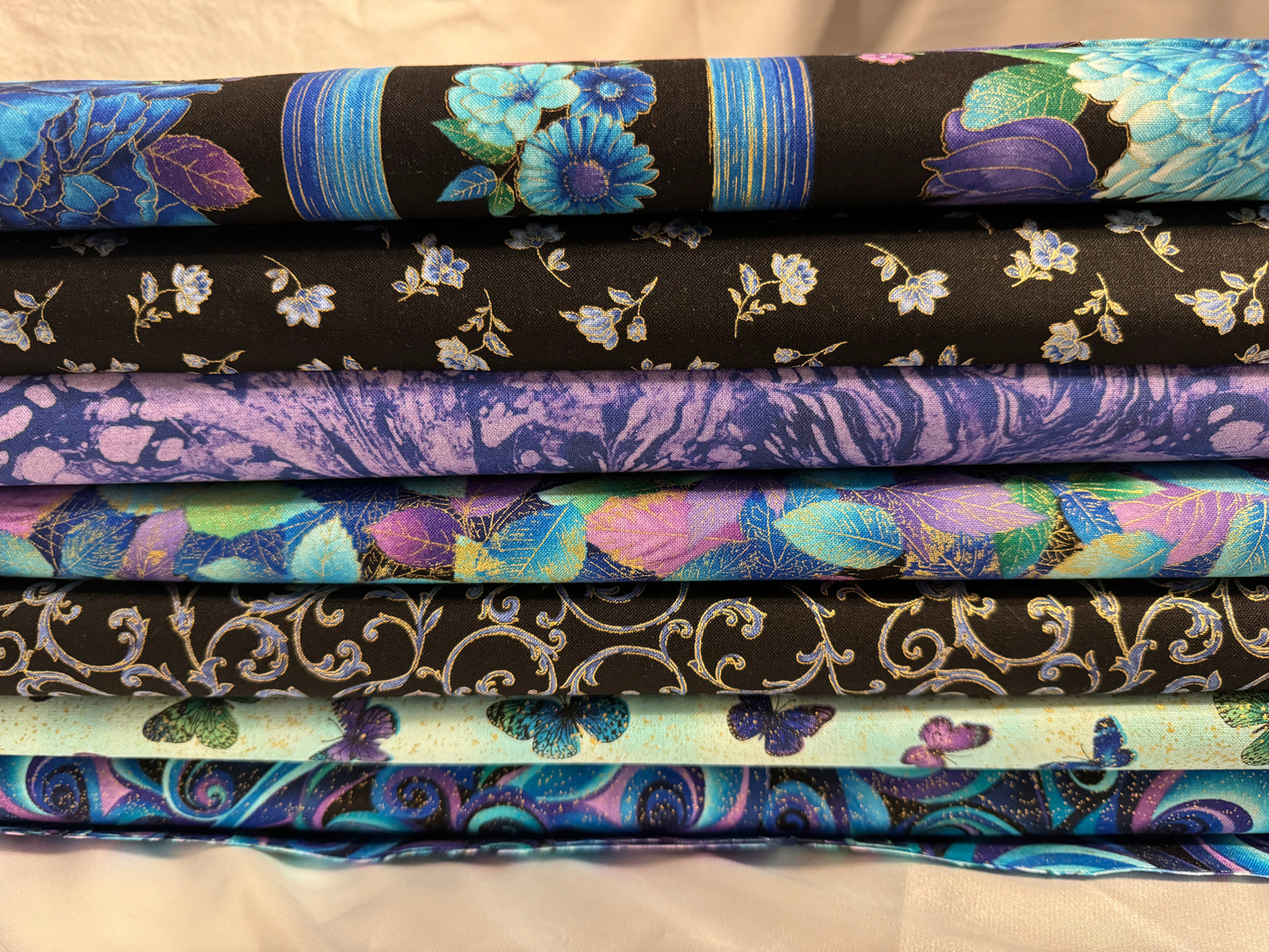 Fleur Butterflies Utopia Metallic Scrolls by Chong-A-Hwang Cotton Fabric by the Yard
