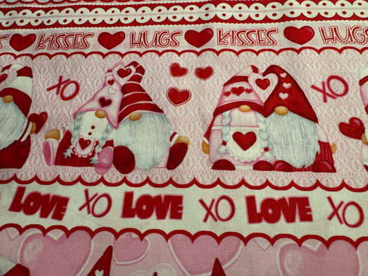 Gnomie Love Gnome Valentine's Day Fabric - Border Stripe Quilt Cotton Fabric by the Yard (SKU 9789-28)