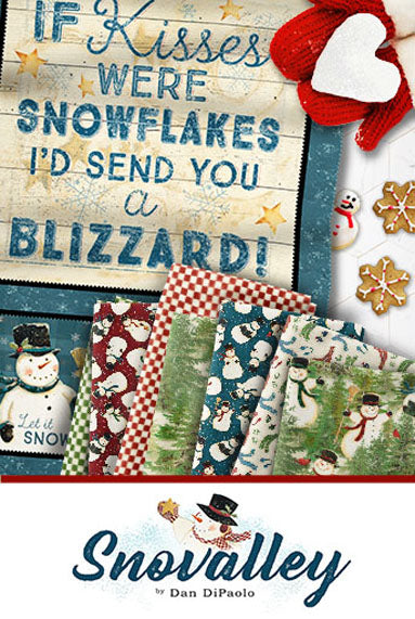 Snovalley by Clothworks Precut Fat Quarters Bundle 18 pieces with Snow valley Panel "If Kisses were snowflakes I'd Send you a Blizzard!"