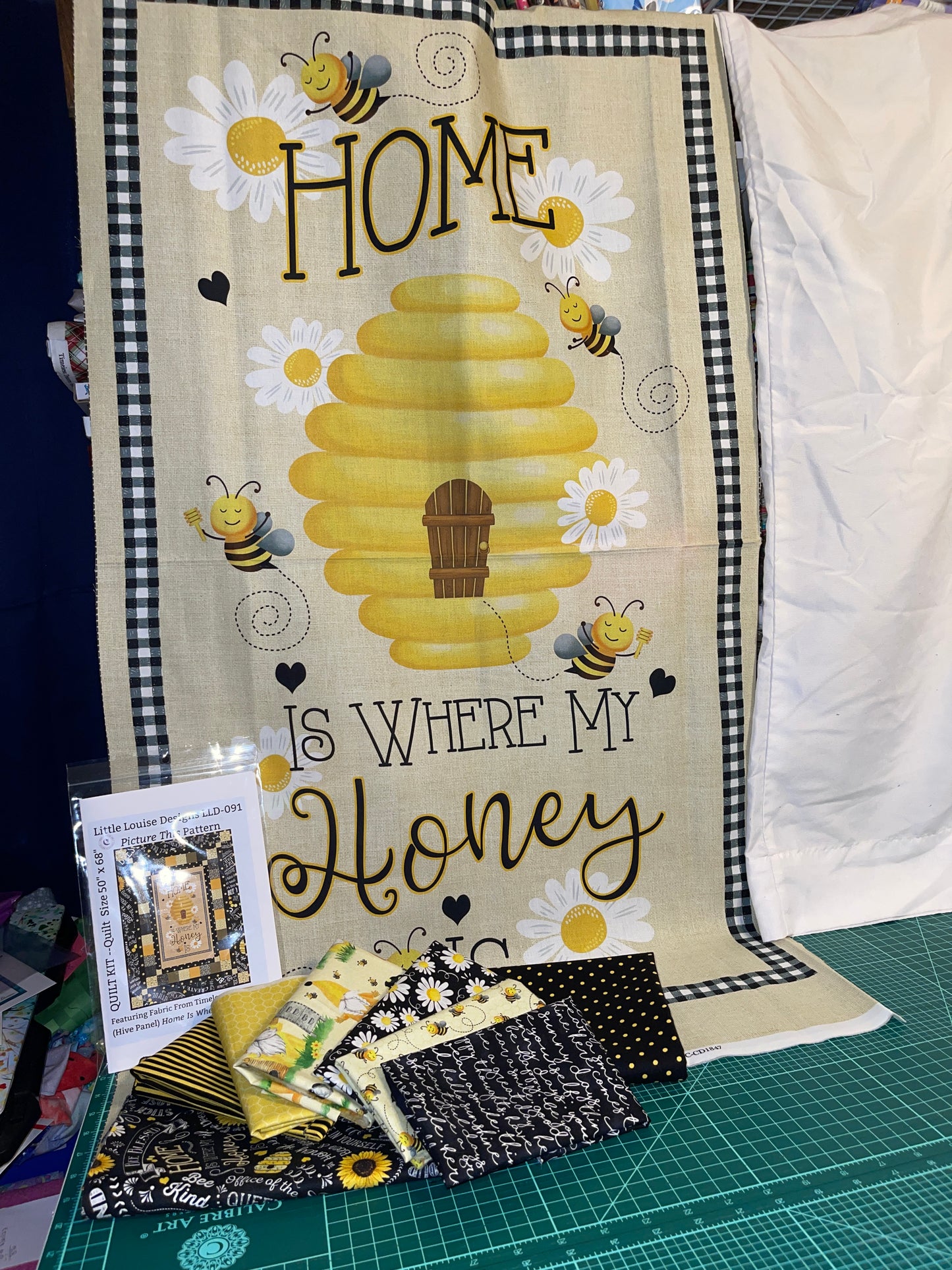 Beginner Bee Hive Quilt Kit Timeless Treasures Home Is Where My Honey Is DIY Panel Quilt with Picture This Pattern