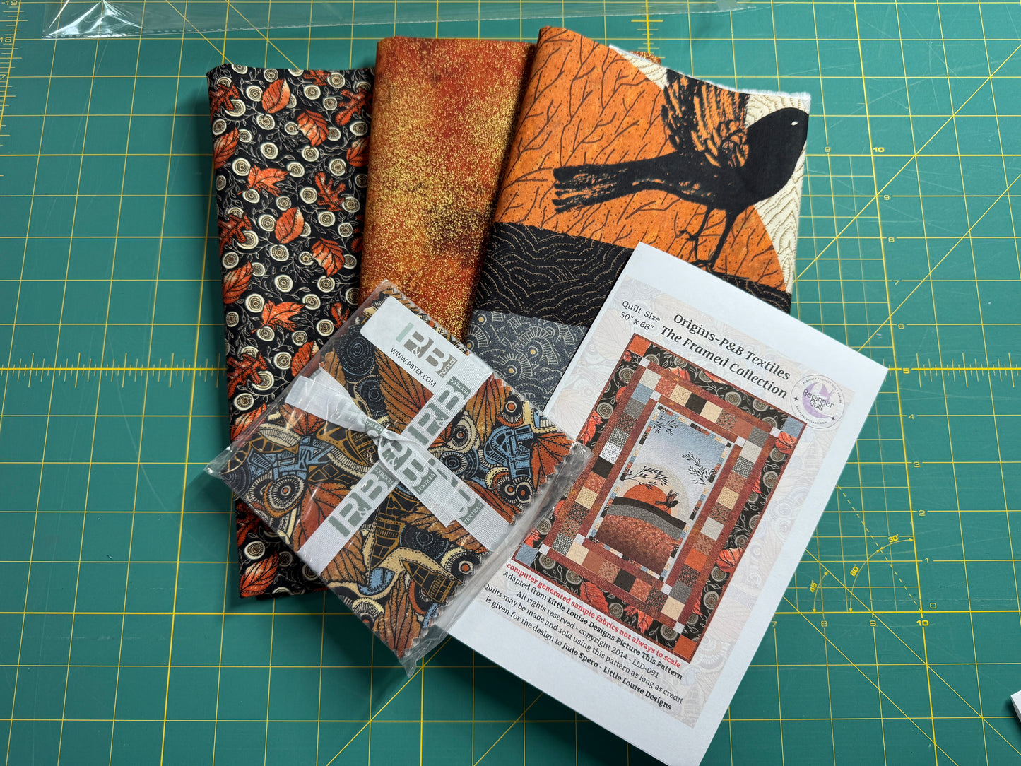 P & B Textiles Origins Whimsical Crow Panel & PRECUTS - DIY Beginner Quilt Kit