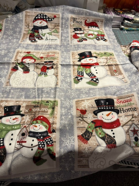 Snow Place Like Home Studio E Snowman FLANNEL Fabric Block Panel + Christmas Flannel by the Yard