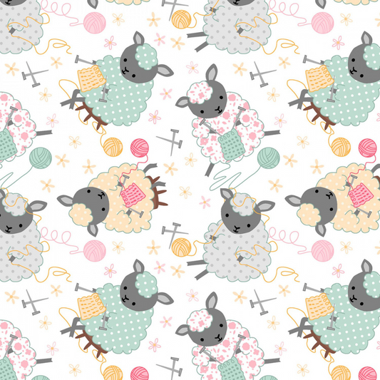 Knitting Sheep Comfy baby flannel fabric by the yard