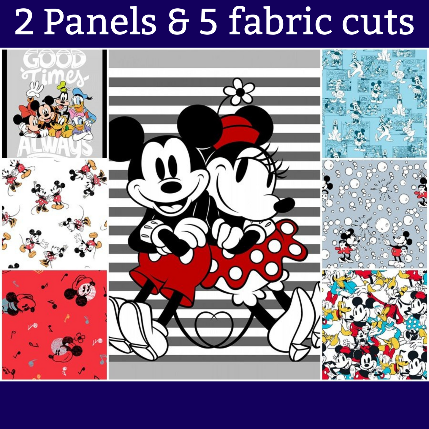 Mickey and Minnie Mouse Cotton Quilt Fabric Yardage & Disney Panel Only