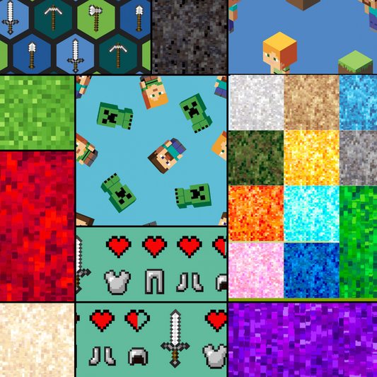 Minecraft Fabric Bundles with Alex, Steve, Creepers and Pixel Fabrics