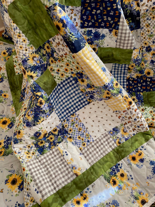Sunflower Bouquets Beginner Quilt Kit Easy as ABC and 123 Pattern for Lap Size Quilt