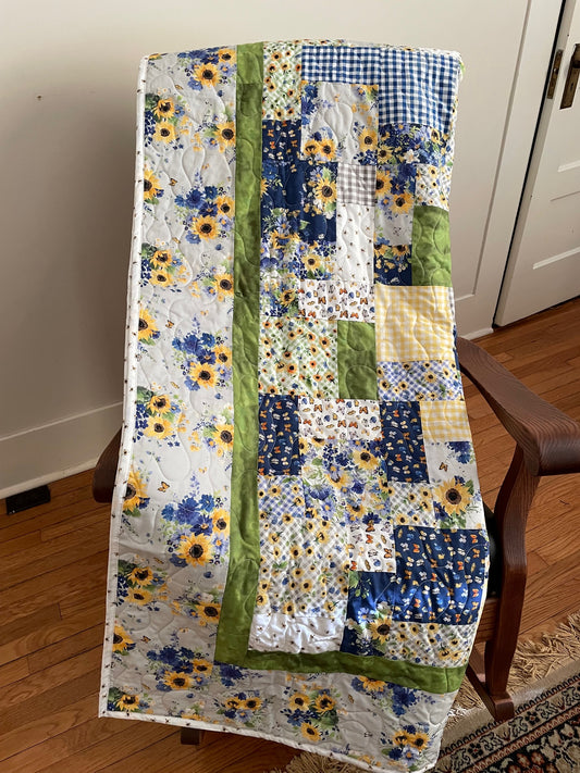 Sunflower Bouquets Beginner Quilt Kit Easy as ABC and 123 Pattern for Lap Size Quilt