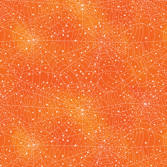 Glowing Webs Orange Glow-O-Ween Halloween Cotton Fabric by the Yard