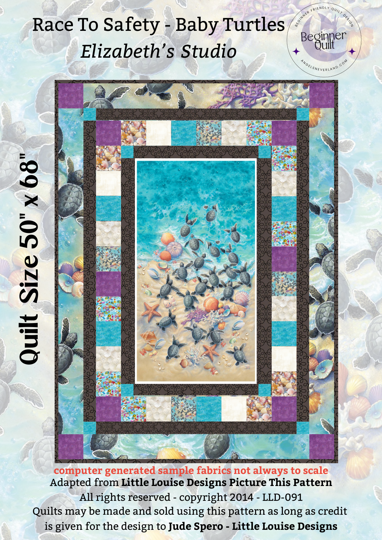 Race to Safety Baby Sea Turtle Panel Beginner QUILT KIT with Picture This Pattern