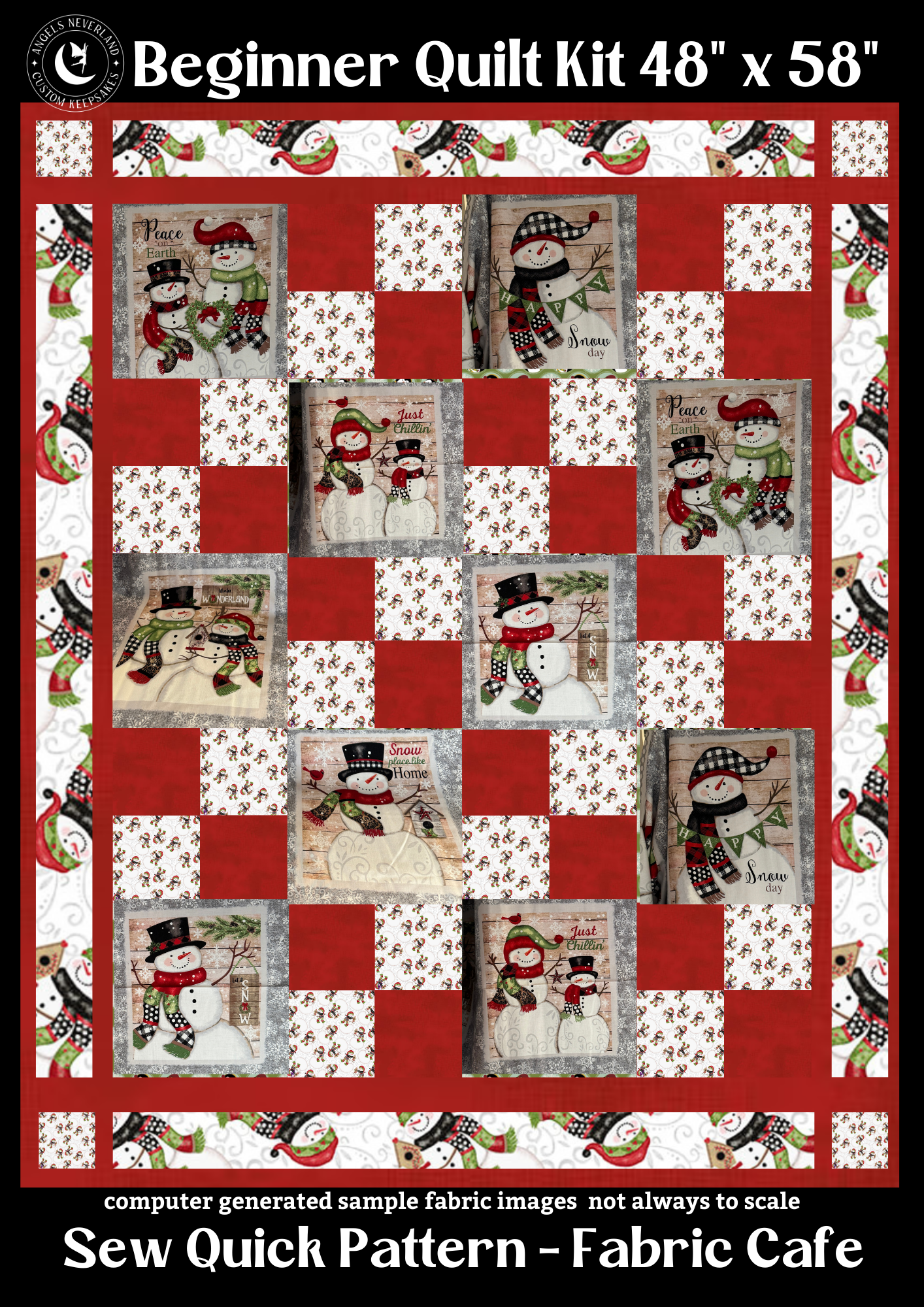 Snowman Block Panel Quilt Kit - Snow Place Like Home & FREE video tutorial