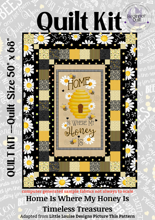 Beginner Bee Hive & Daisies Quilt Kit, Home Is Where My Honey Is DIY Panel Quilt with Picture This Pattern