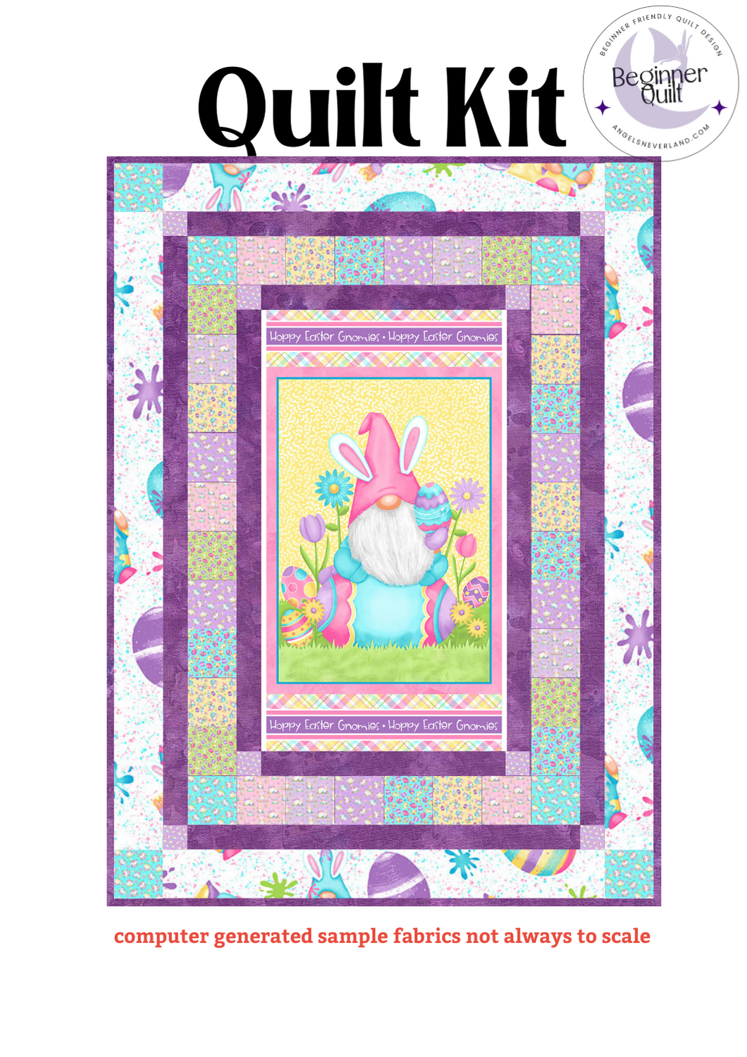 Hoppy Easter Gnomies Easy DIY Beginner QUILT KIT with Picture This Pattern