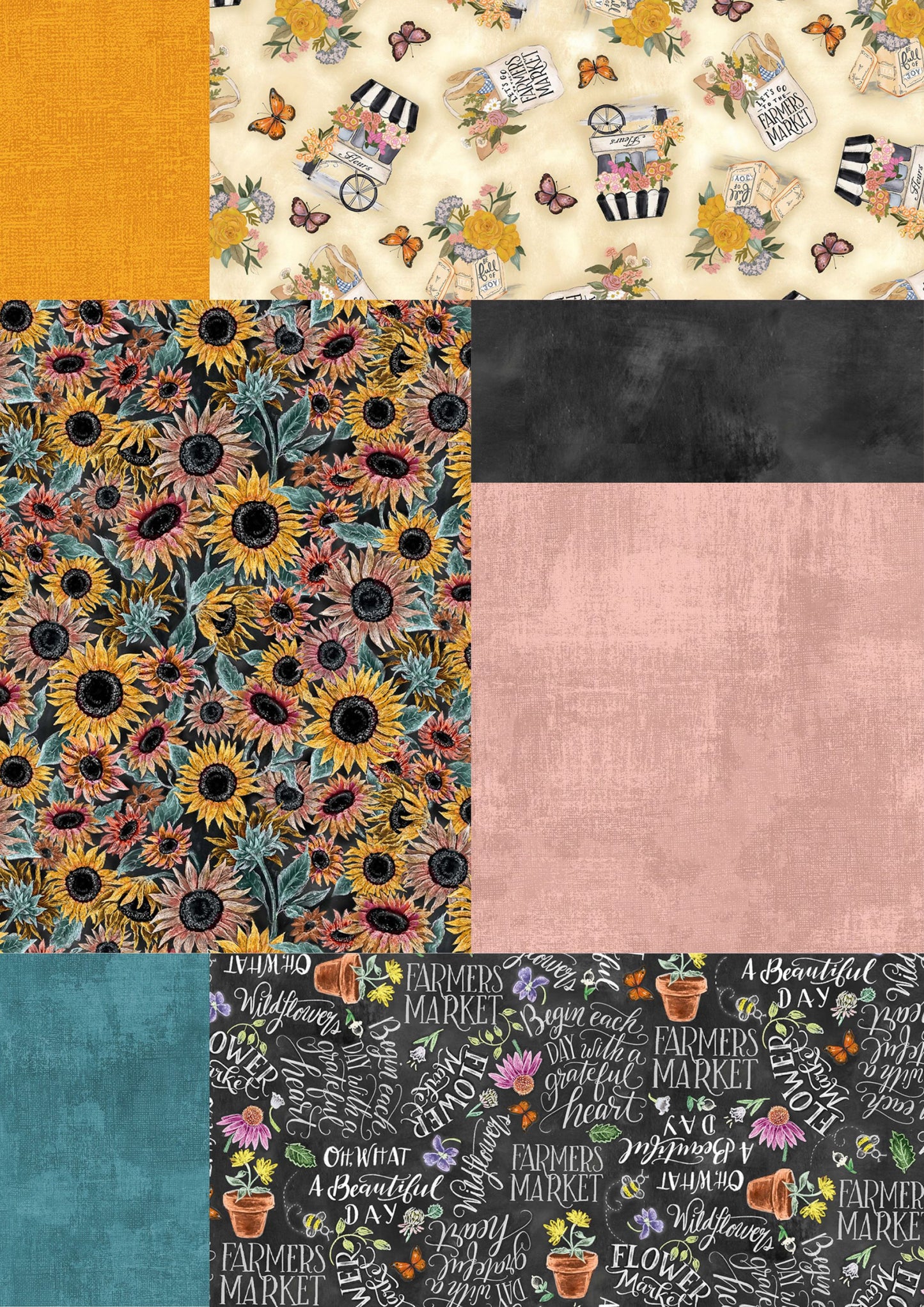 Flower Market Floral Rustic DIY Sunflower Panel Quilt - The Framed Collection