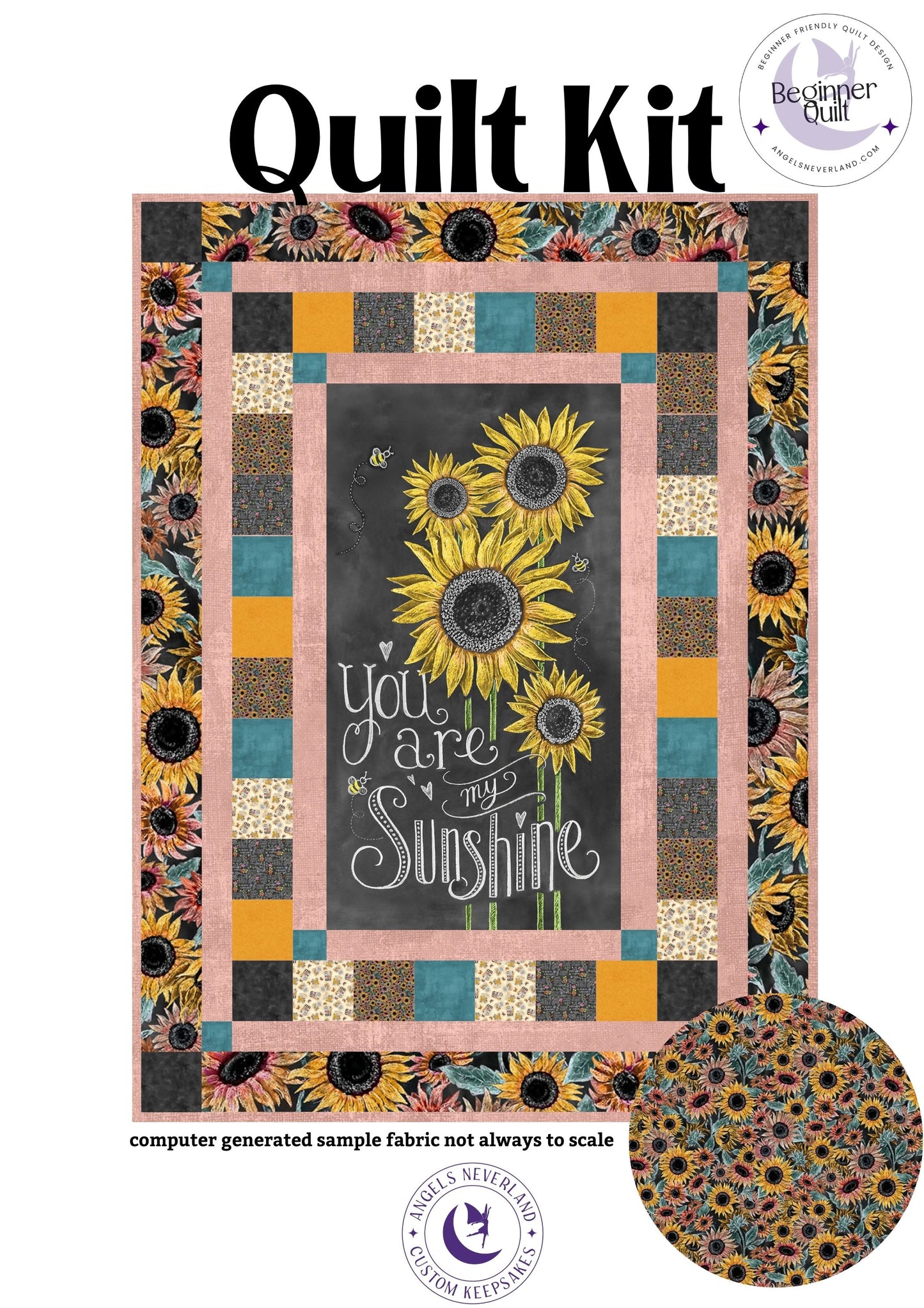 Flower Market Floral Rustic DIY Sunflower Panel Quilt - The Framed Collection