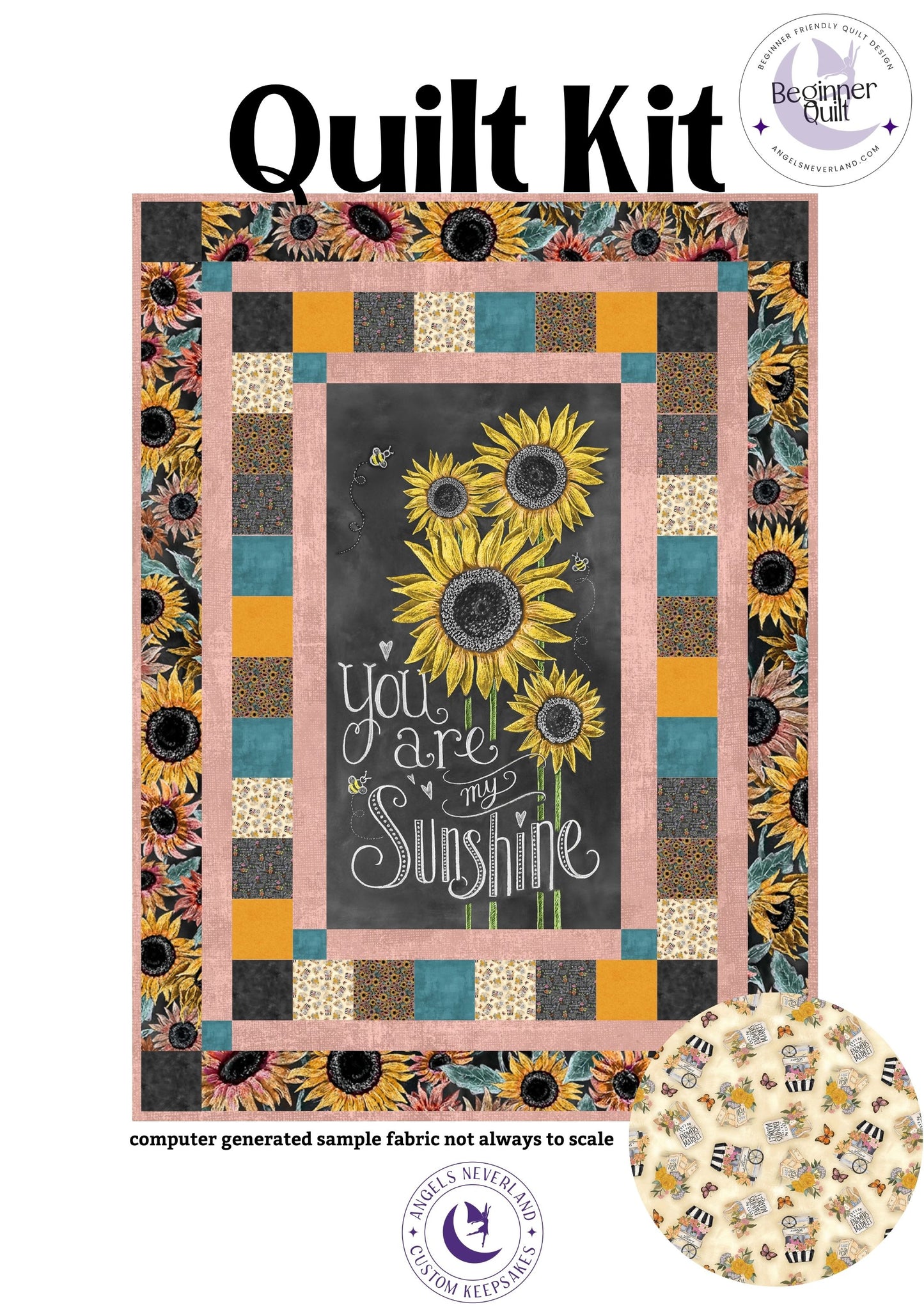 Flower Market Floral Rustic DIY Sunflower Panel Quilt - The Framed Collection