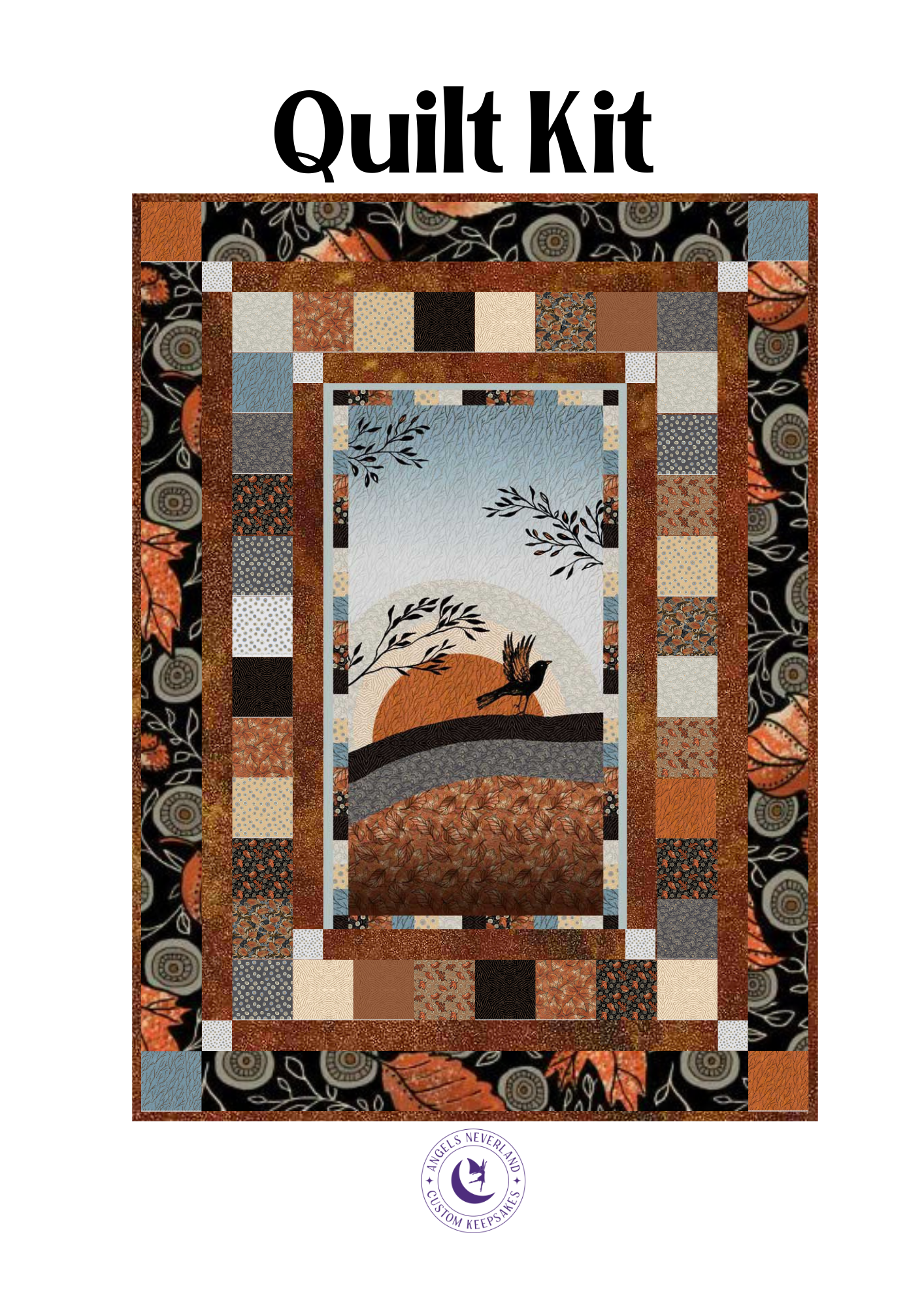 P & B Textiles Origins Whimsical Crow Panel & PRECUTS - DIY Beginner Quilt Kit