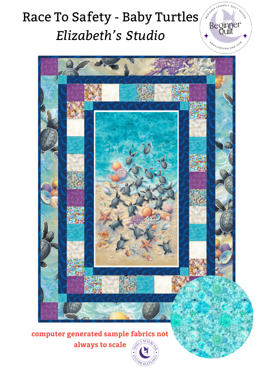 Race to Safety Baby Sea Turtle Panel Beginner QUILT KIT with Picture This Pattern