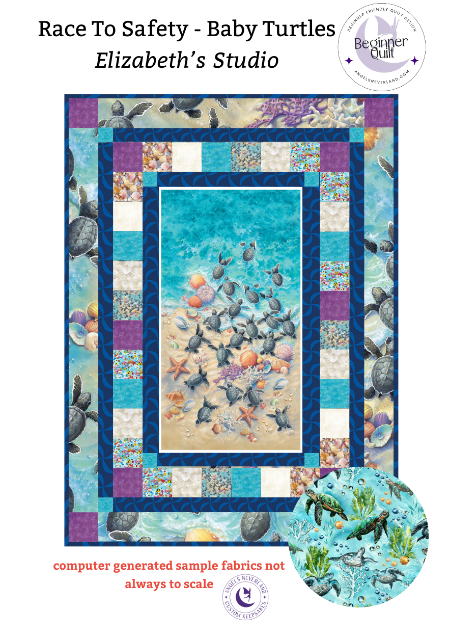 Race to Safety Baby Sea Turtle Panel Beginner QUILT KIT with Picture This Pattern