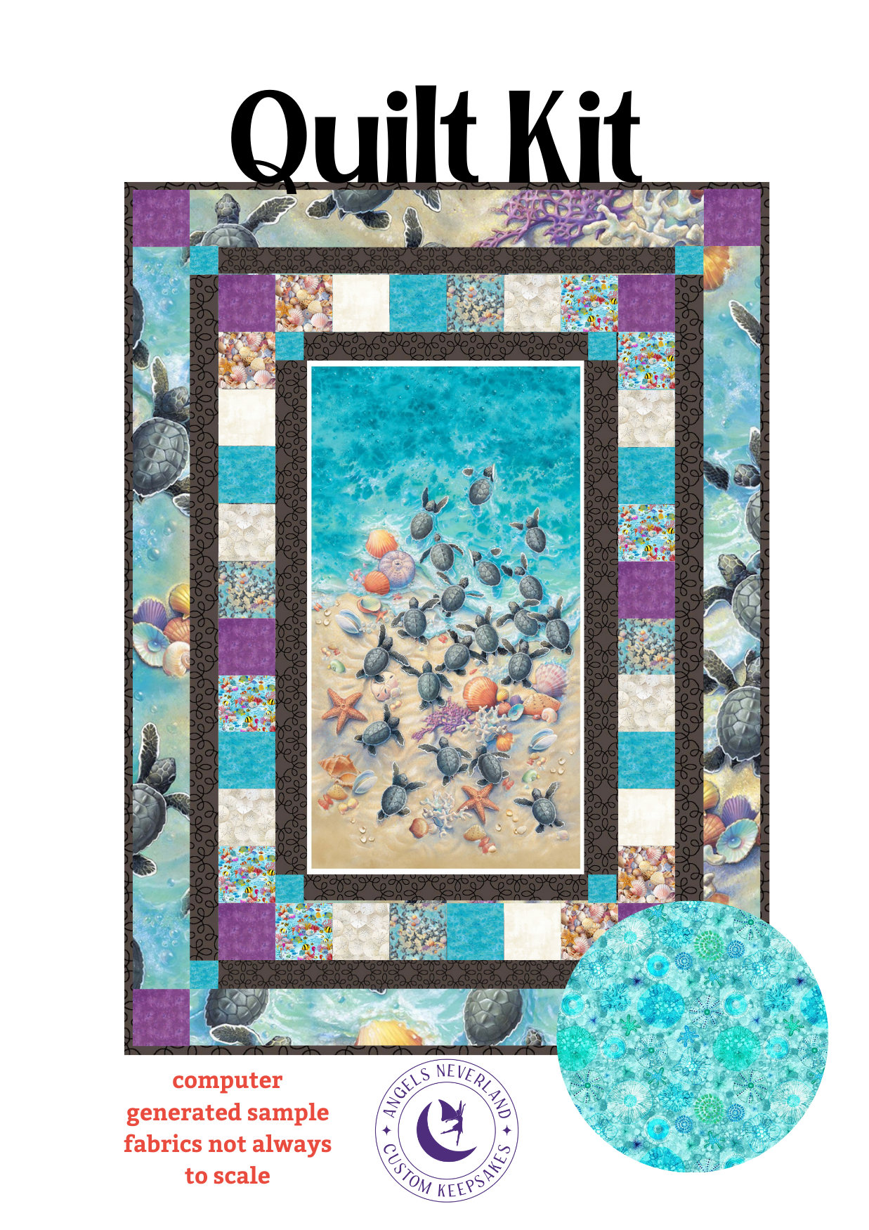 Race to Safety Baby Sea Turtle Panel Beginner QUILT KIT with Picture This Pattern