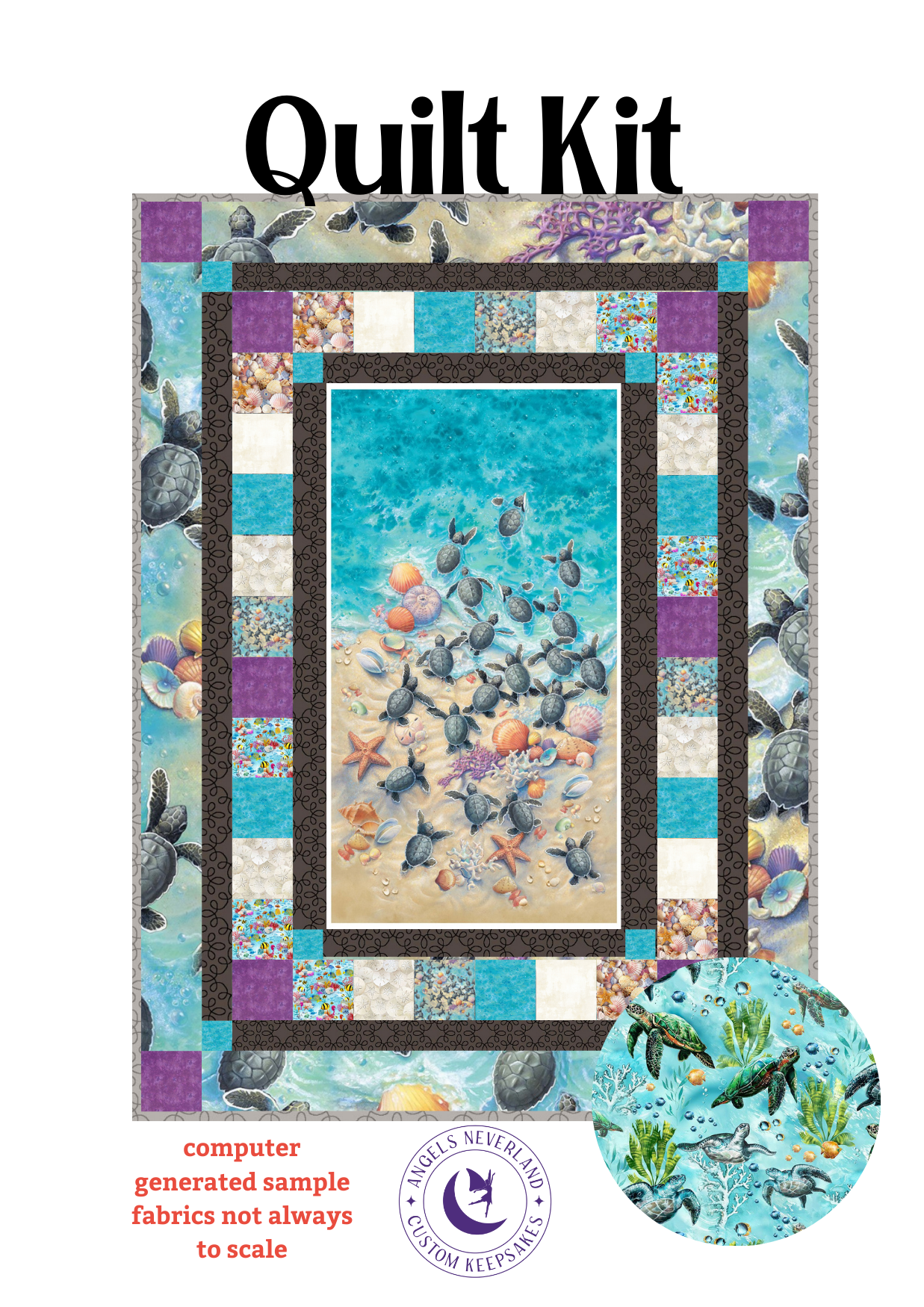 Race to Safety Baby Sea Turtle Panel Beginner QUILT KIT with Picture This Pattern