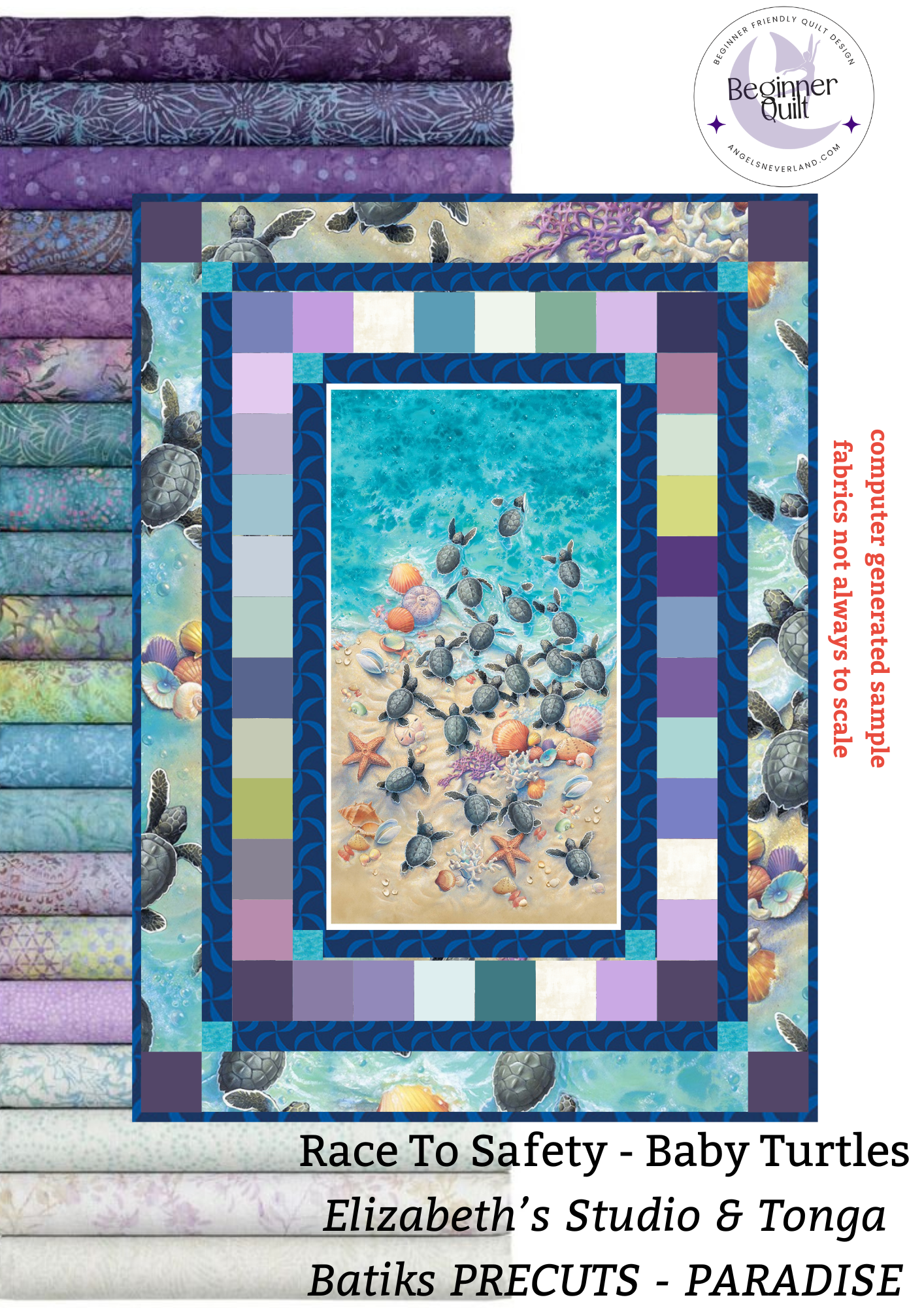 Baby Sea Turtle Panel Beginner QUILT KIT - Race to Safety & Paradise Batik Precuts