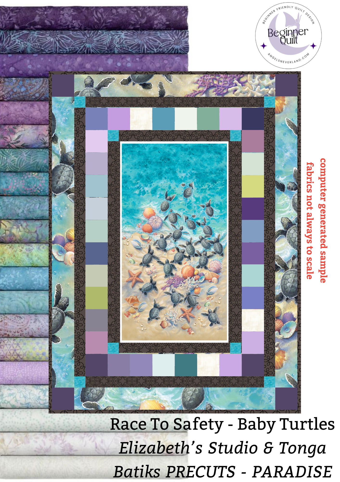 Baby Sea Turtle Panel Beginner QUILT KIT - Race to Safety & Paradise Batik Precuts