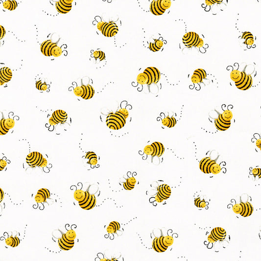 White Bees Allover Cotton Fabric - Susybee Sweet Bees Collection - SB20197-100