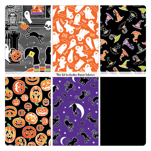 Spookyville Chills & Thrills Glow in the Dark Halloween Cotton Fabric QUILT KIT