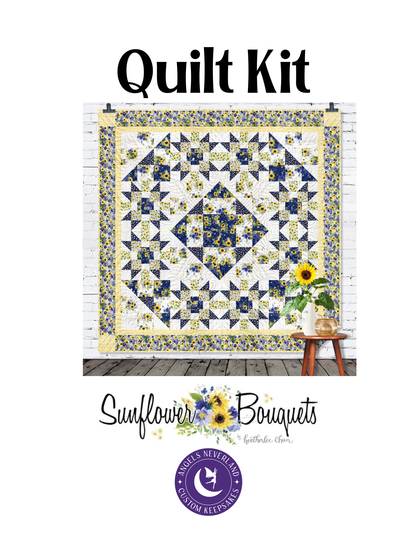 Sunflower Bouquets Rotating Stars QUILT KIT (yellow) approximate finished size 88" x 88