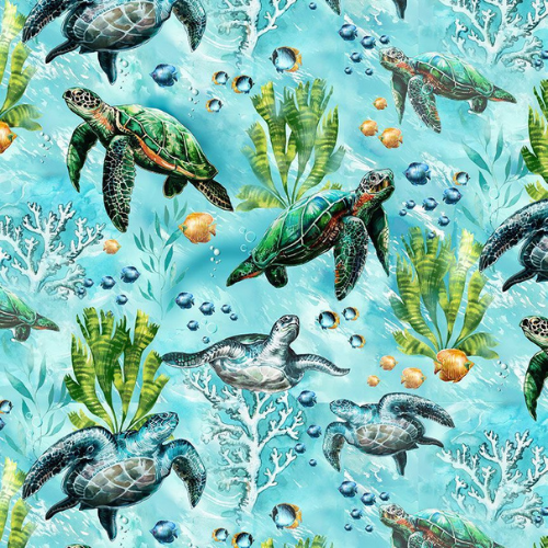 Ocean Life FQs Bundle - Sea Turtle and Electric Ocean Fabric