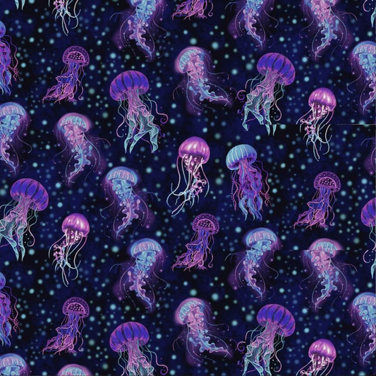 Electric Ocean - Bioluminescent Jellyfish Fabric by the Yard