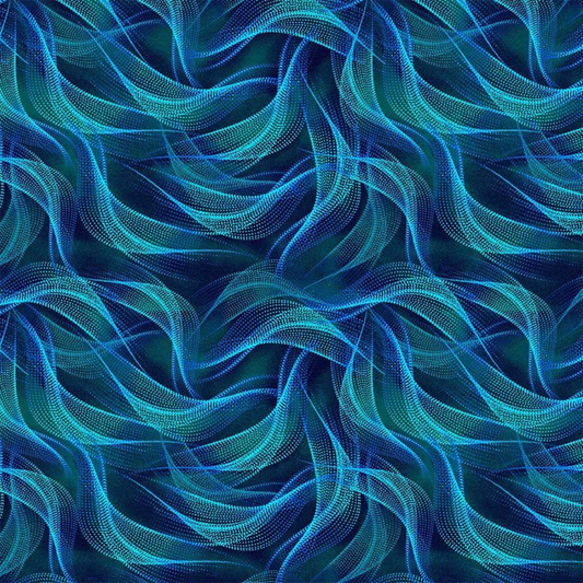 Electric Ocean Dotty Waves Aqua Cotton Fabric by the Yard (SEA-CD2857)