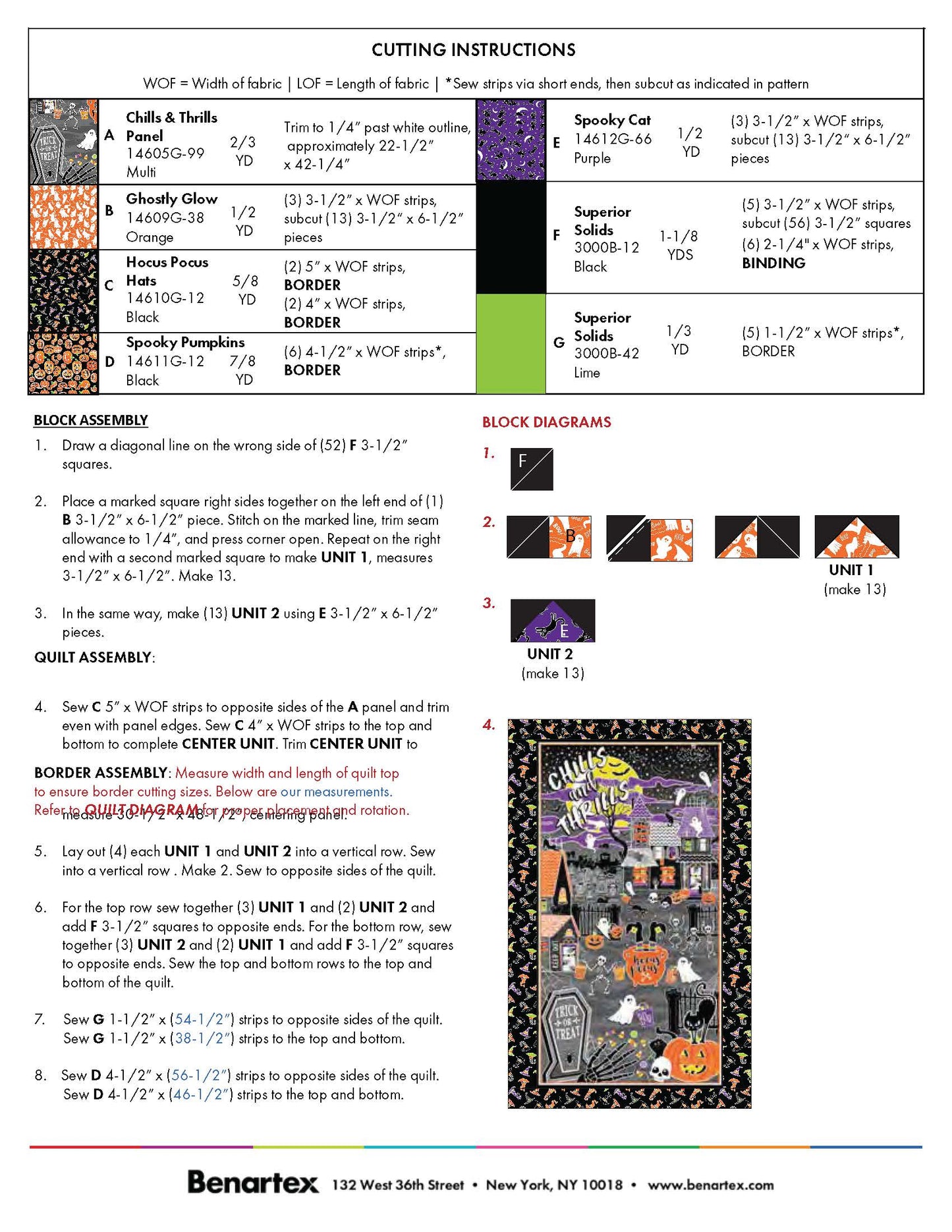 Spookyville Chills & Thrills Glow in the Dark Halloween Cotton Fabric QUILT KIT