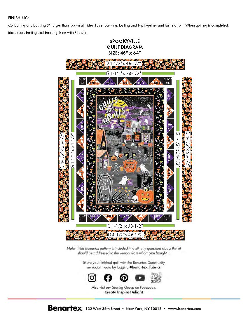 Spookyville Chills & Thrills Glow in the Dark Halloween Cotton Fabric QUILT KIT