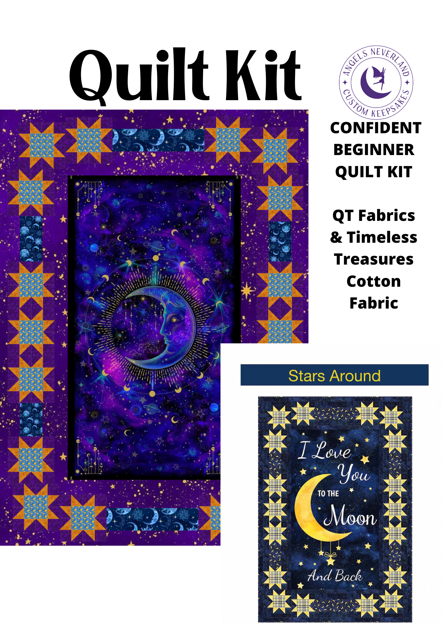 Stars Around Celestial QUILT KIT Cosmos Panel & Celestial Cotton Quilting Fabric