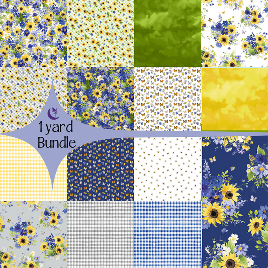 Sunflower Bouquets 1 yard Fabric Bundle by Heatherlee Chan (15 pieces)