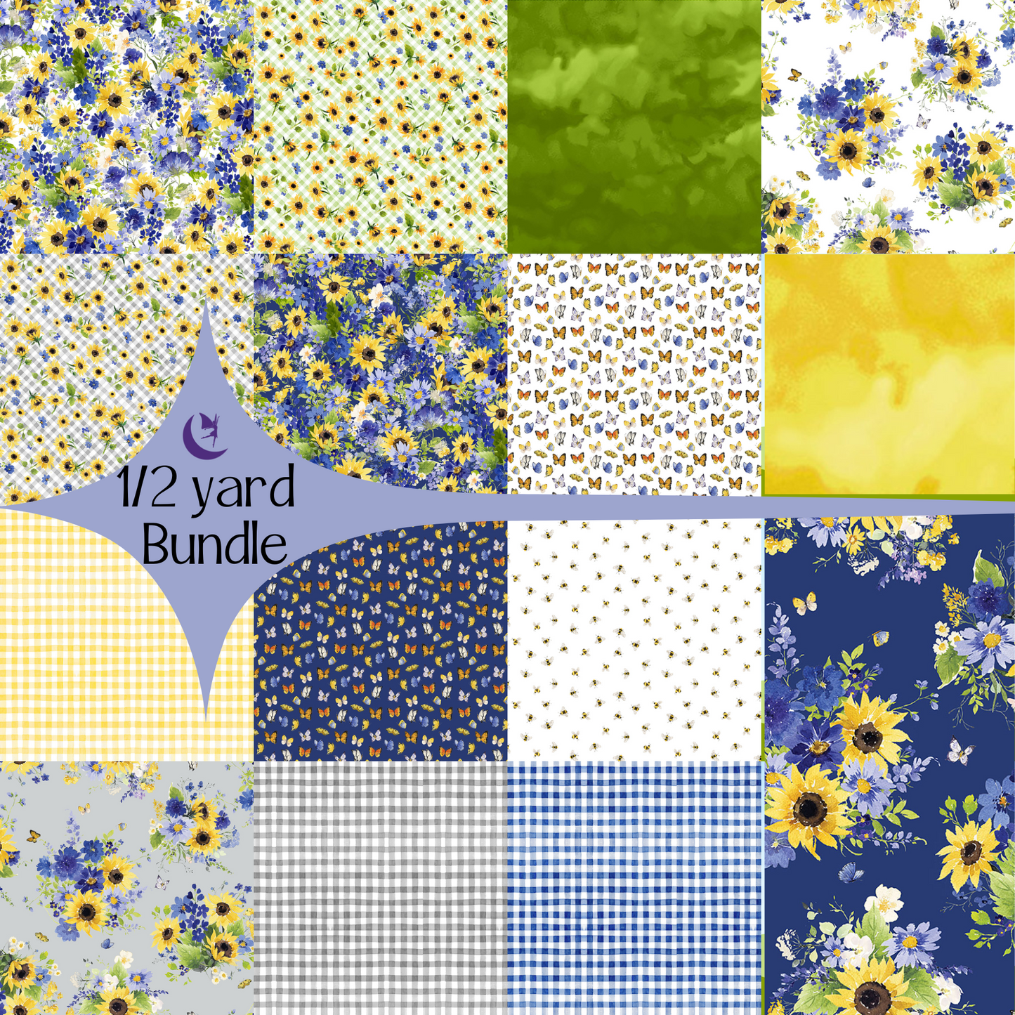 Sunflower Bouquets 1/2 yard Fabric Bundle by Heatherlee Chan (15 pieces)