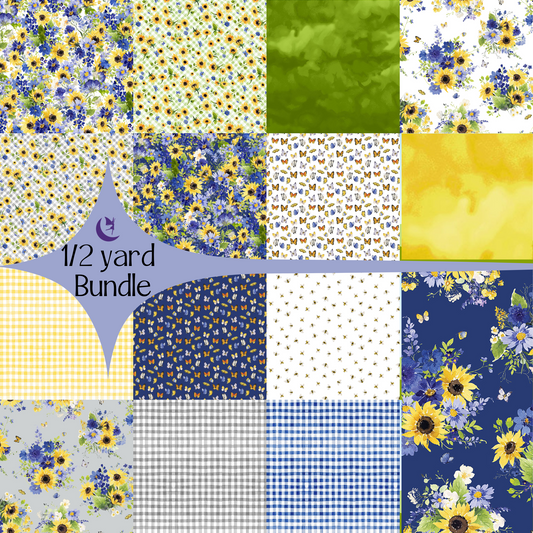Sunflower Bouquets 1/2 yard Fabric Bundle by Heatherlee Chan (15 pieces)