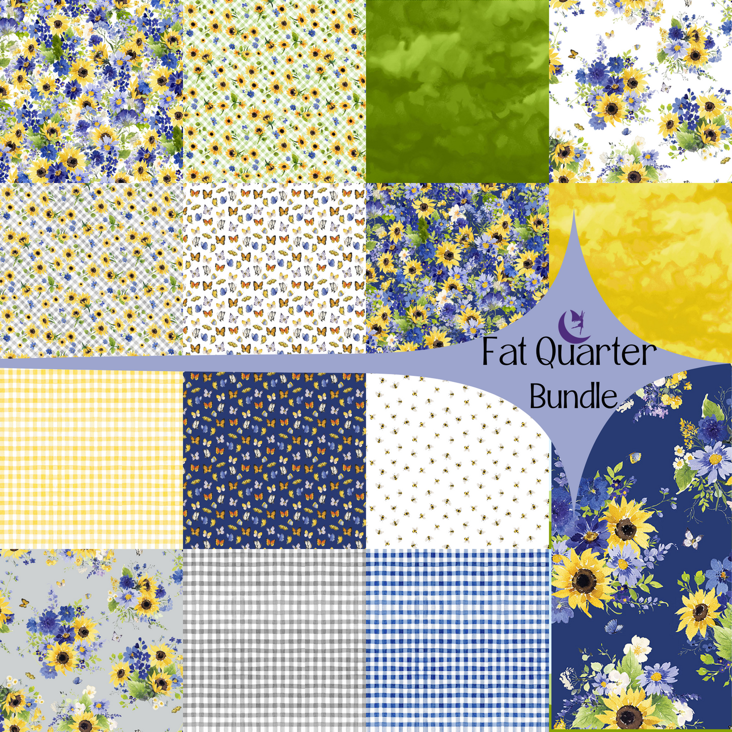 Sunflower Bouquets FQs Fabric Bundle by Heatherlee Chan (15 pieces)