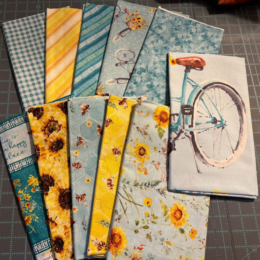 Sunflower Sweet FQ Bundled Fabric Collection by Lisa Audit Panel plus 10 coordinating prints