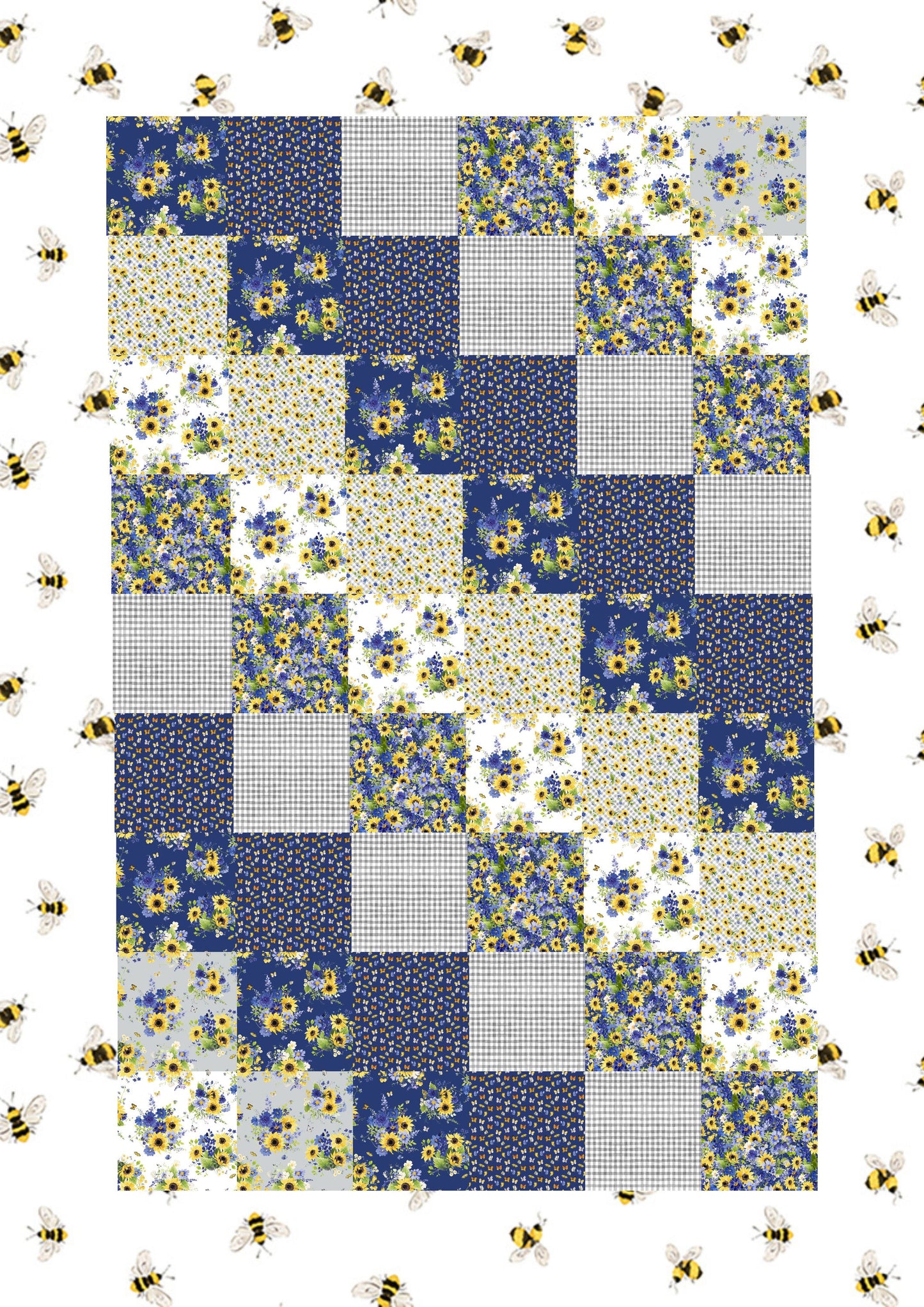 Sunsprite Quilt Kit with Sunflower Bouquet- Easy & Fast Beginner FQ Quilt