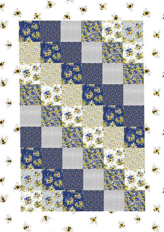 Sunsprite Quilt Kit with Sunflower Bouquet- Easy & Fast Beginner FQ Quilt