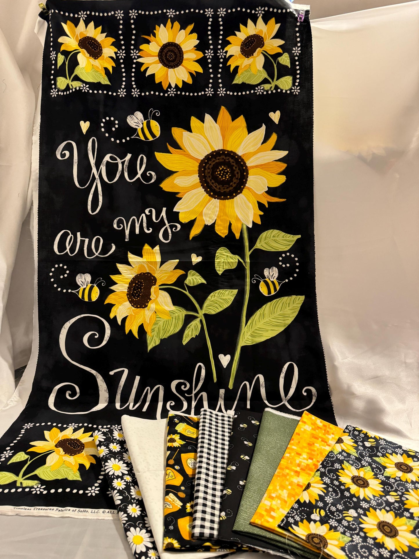 You are my Sunshine Fat Quarter Fabric bundle with Sunflower Cotton Panel - Floral Sunshine FQs