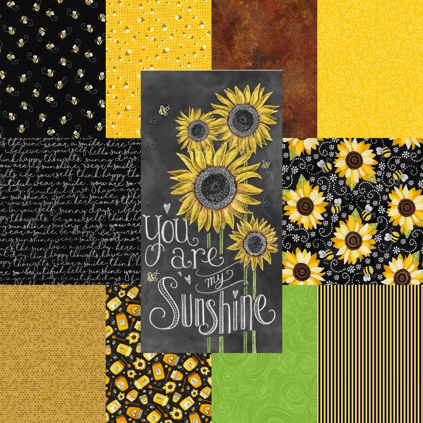 You are my Sunshine Sunflower Fabric FQ Bundle + Sunflower Panel