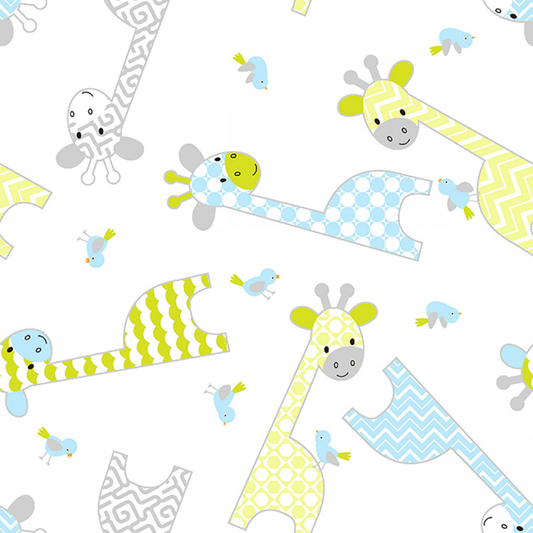 AE Nathan Fabric 1 yard (36"x44") / Geometric giraffes on white AE Nathan Comfy flannel giraffes with complements receiving blanket fabric, rag quilt flannel, quilt shop quality