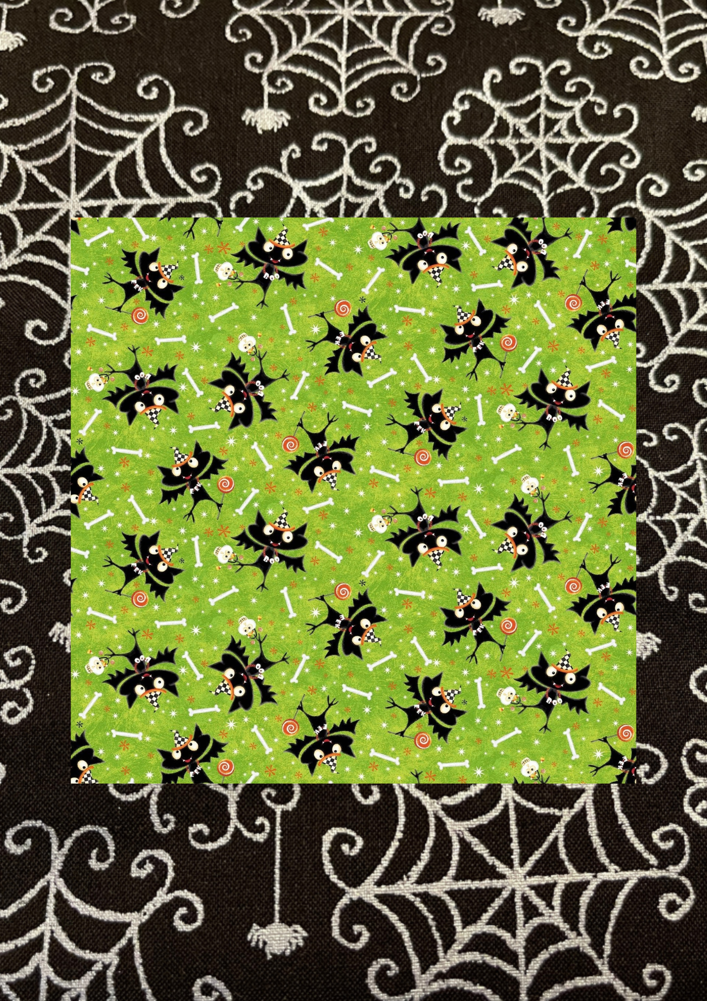 Angels Neverland Quilt Kit Halloween Quilt Kit featuring Northcott Gnomes Night Out Cotton Fabric Border with traditional Halloween Motifs