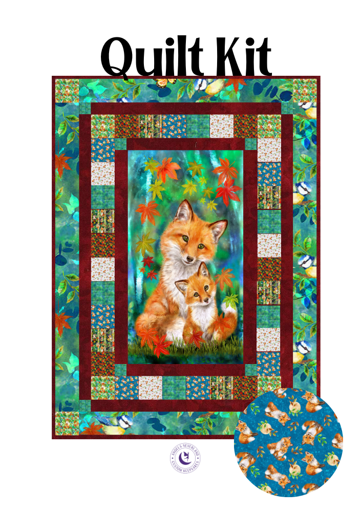 Angelsneverland Quilt Kit Kit w/4 yards cotton backing (blue background animals) Auburn Fox Fall Quilt Kit using Picture This Pattern