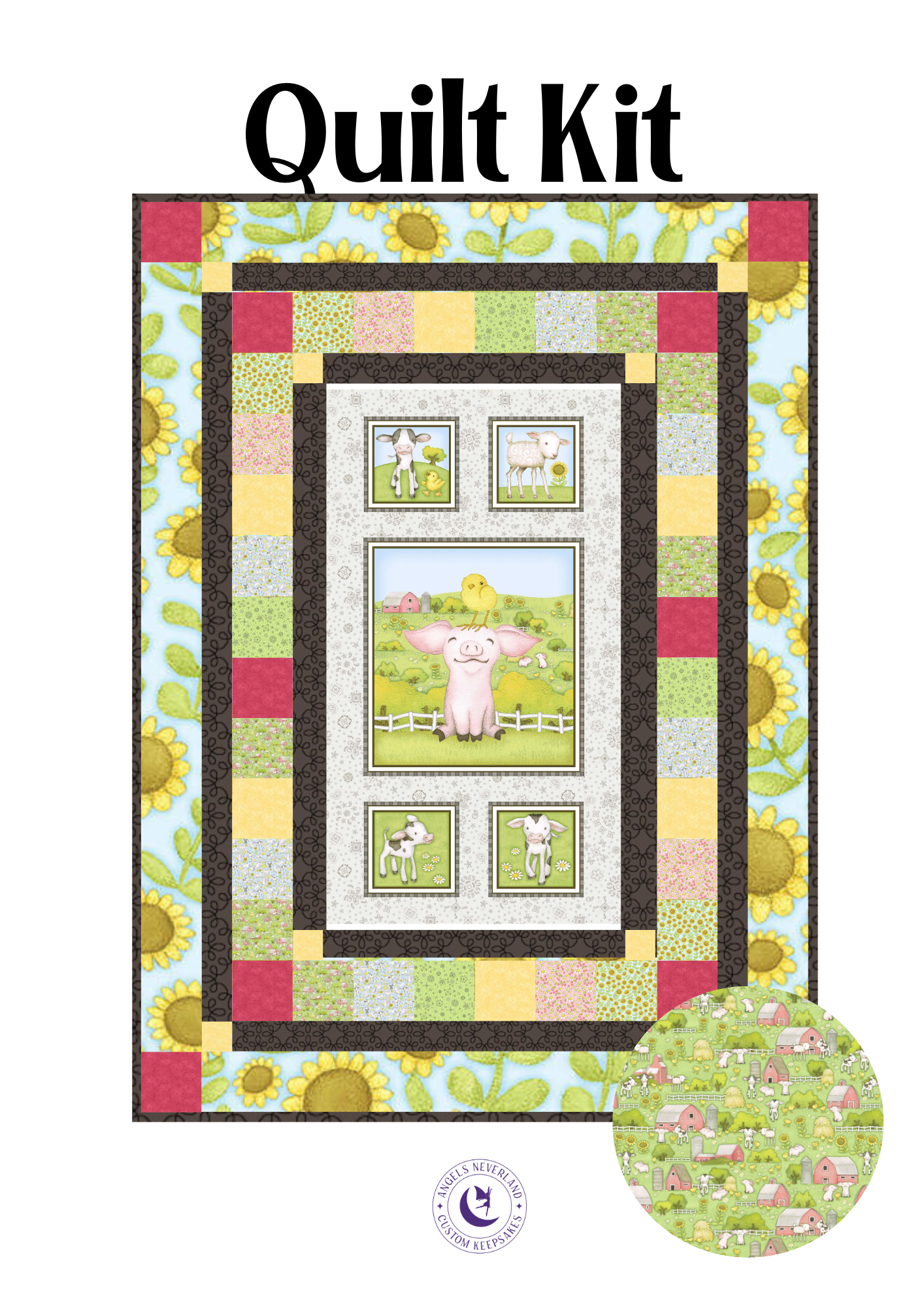 Angelsneverland Quilt Kit Kit w/Backing (4yd Farm) Farm Babies Panel Quilt Kit using Picture This Pattern