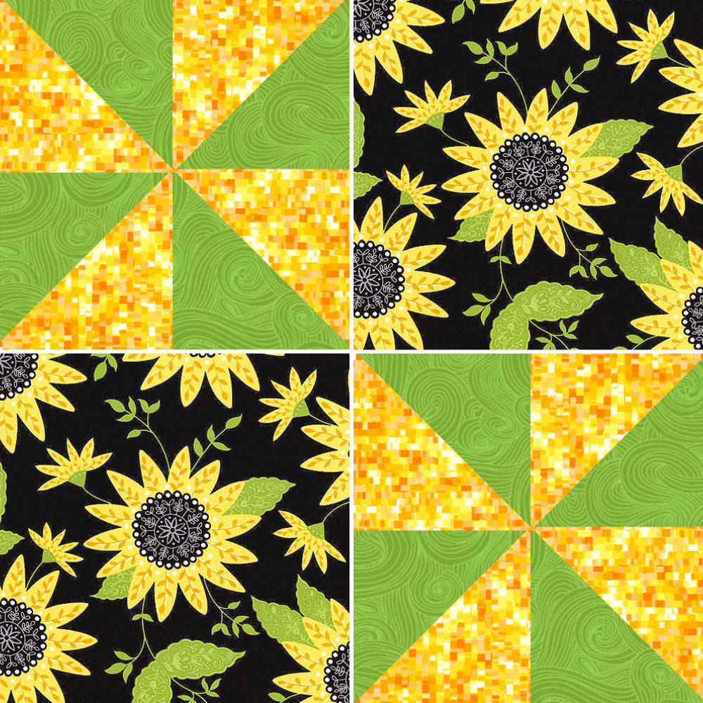 Angelsneverland Quilt Kit Pinwheel Plus One by Fabric Café Quilt Kit with Sunflower Fabric