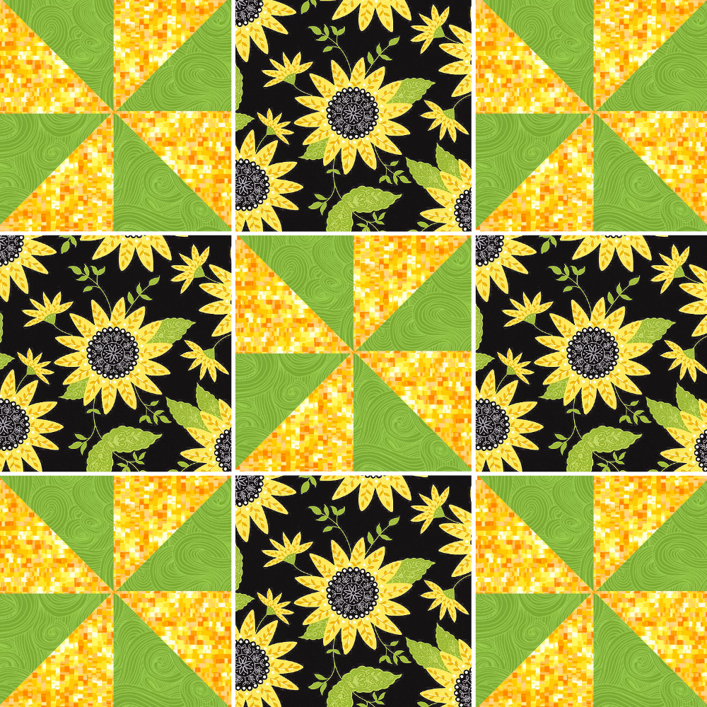 Angelsneverland Quilt Kit Pinwheel Plus One by Fabric Café Quilt Kit with Sunflower Fabric